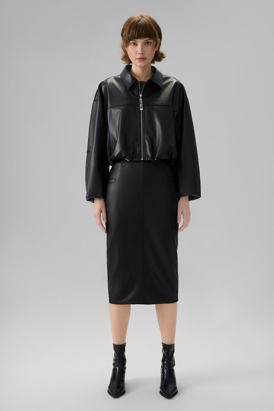 FAUX LEATHER JACKET WITH COLLAR