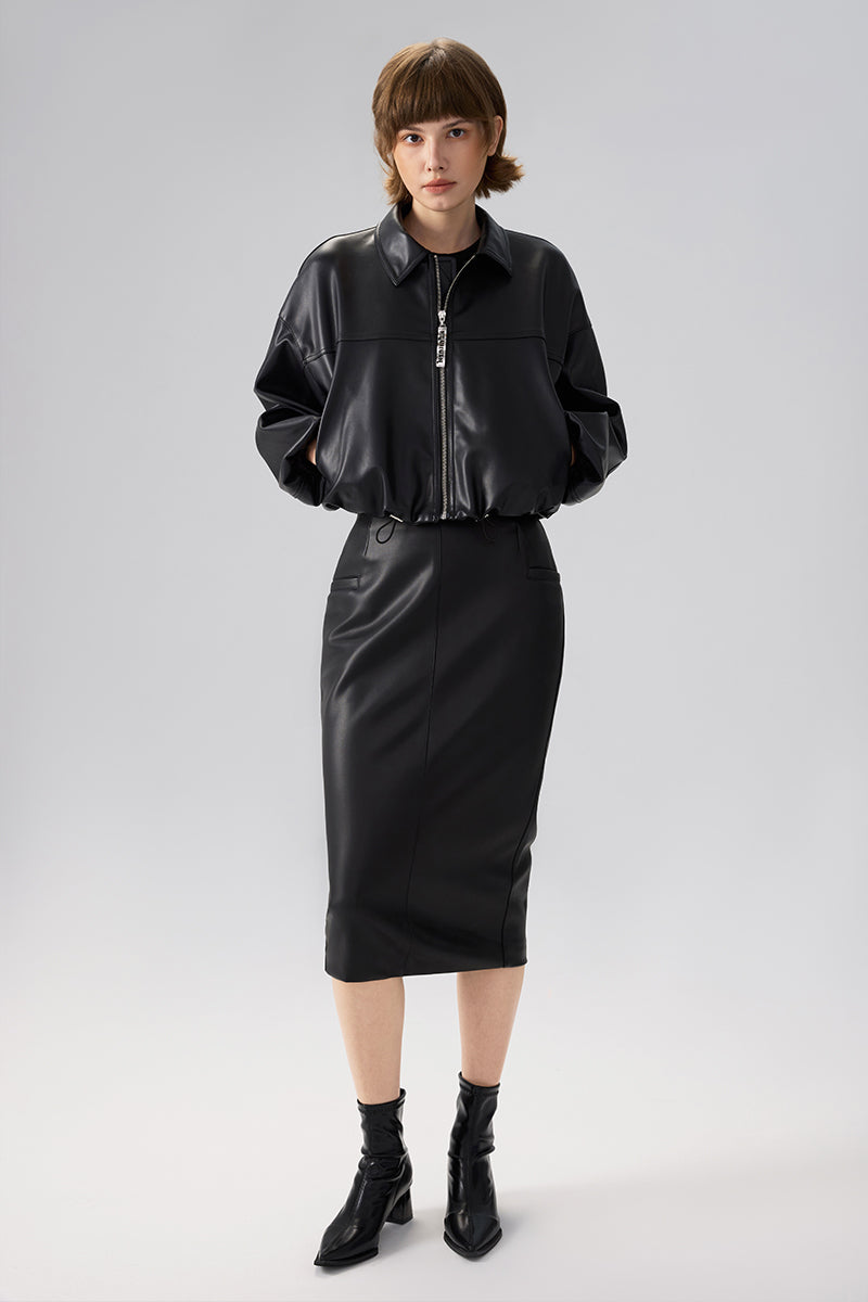 FAUX LEATHER JACKET WITH COLLAR