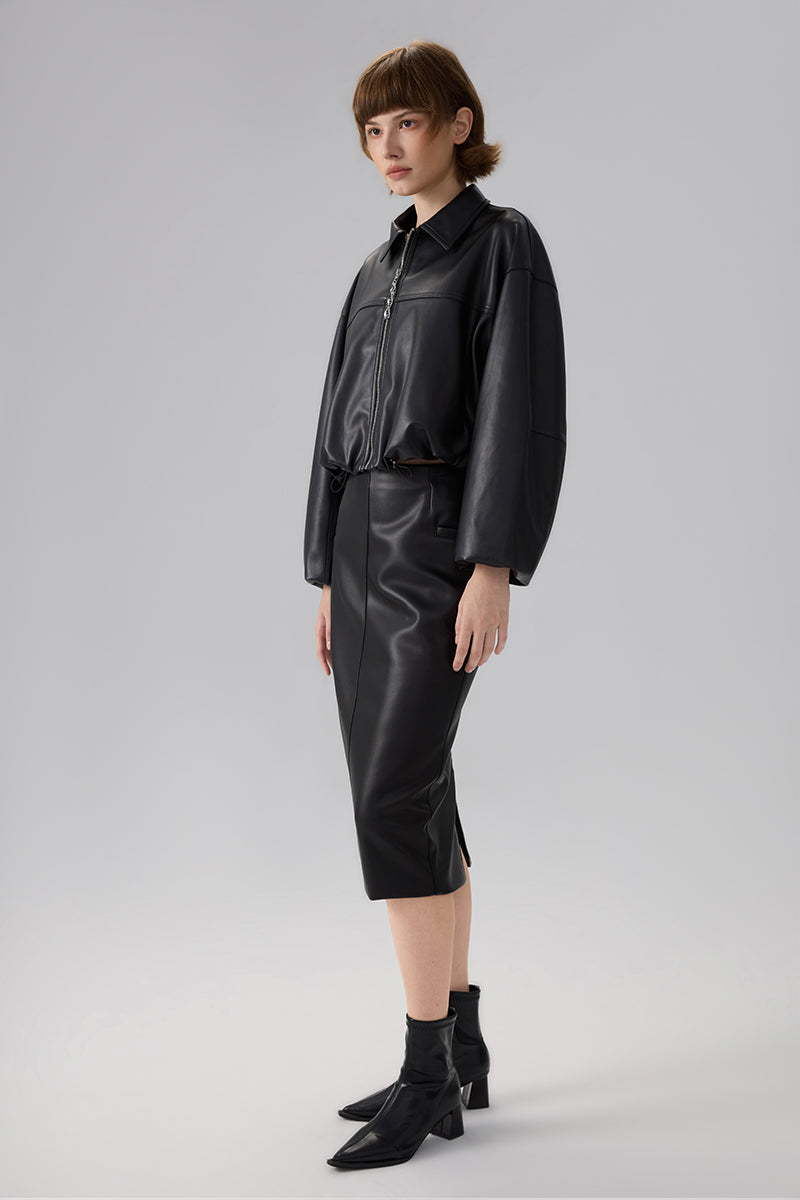 FAUX LEATHER JACKET WITH COLLAR